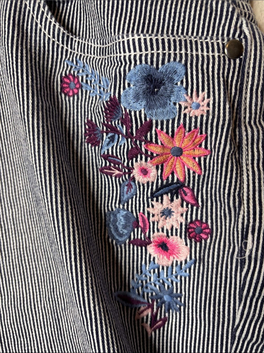 CJ Banks Navy Pinstripe Floral Embroidered Jean Shorts - Picture 9 of 10